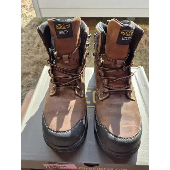 Keen Utility Mens Evanston 6in WP CT Bison/Black Leather Work Boots Size 13 EE - Picture 3 of 11